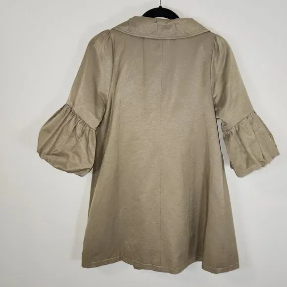 Anthropologie RYU Pearl Taupe Tan Baby Doll Swing Coat LARGE - Picture 3 of 10